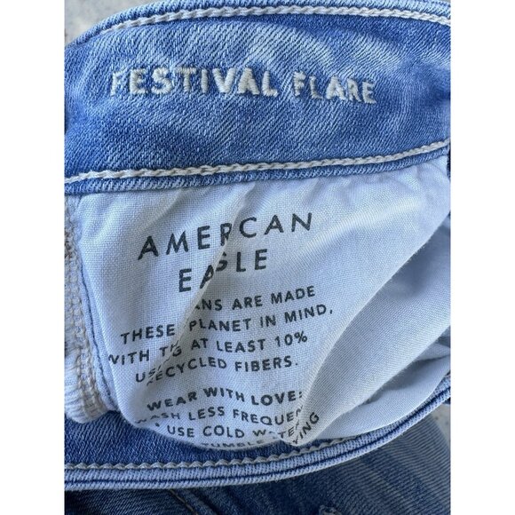American Eagle Size 4 Festival Flare Light Wash Jeans Boho Hippy Skater Preppy - Picture 6 of 8